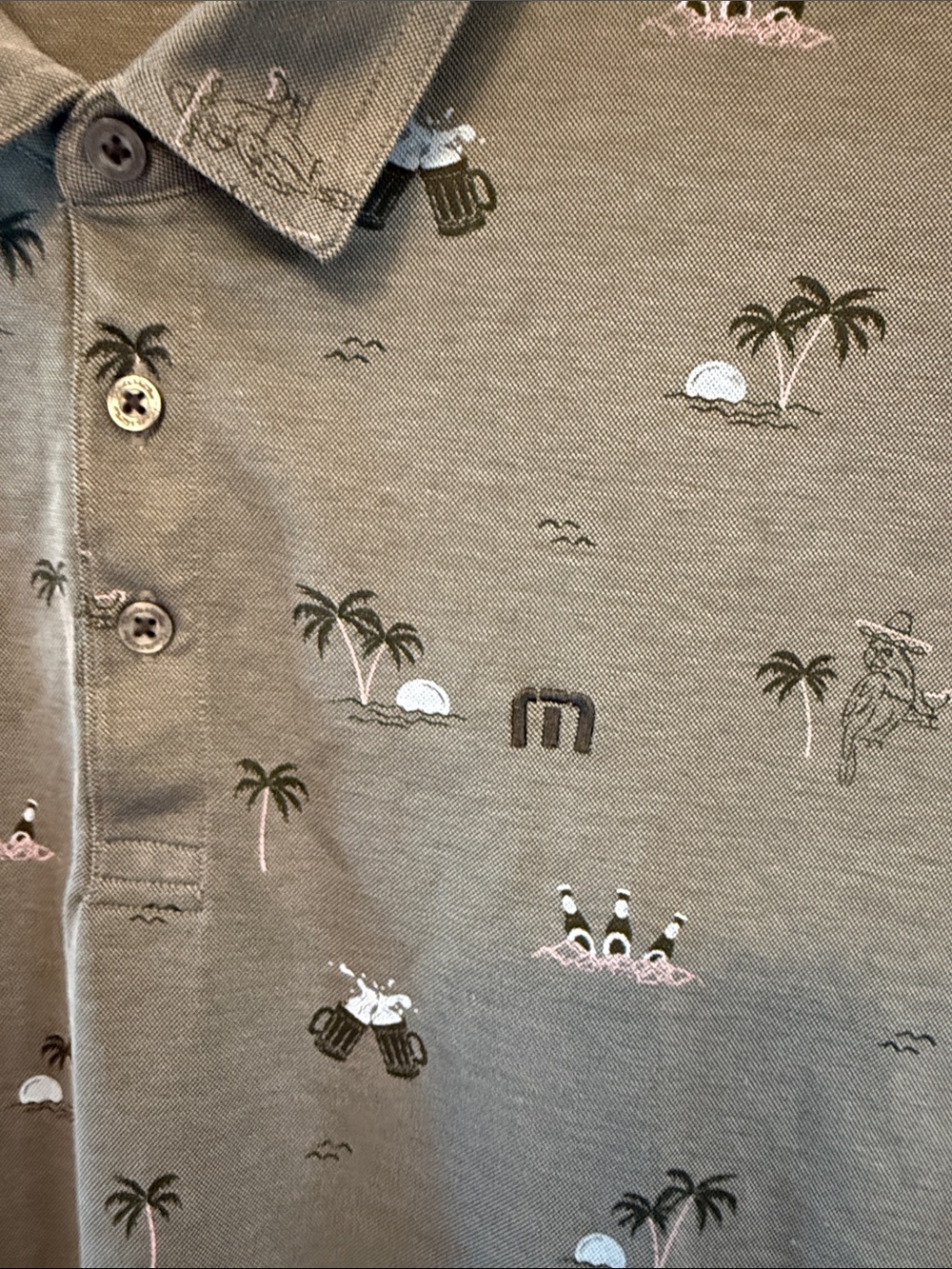 Travis Mathew Gray Palm-Print Polo with Light Blue Accents-Large - Picture 4 of 12